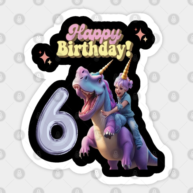 Happy Birthday , 6th birthday unicorn Sticker by Pixel Threads 